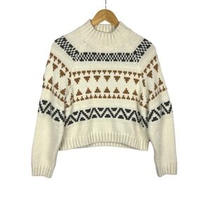 Universal Thread Womens Fair Isle Mock Neck Sweater Sz S Cream Geometric Chunky